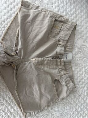 One Teaspoon Light Beige Denim Shorts with Frayed Waist Detail